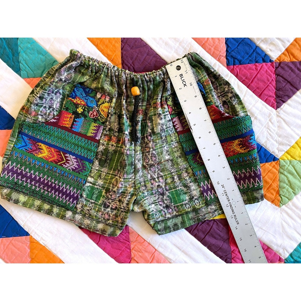Colorful Guatemalan Embroidered Patchwork Shorts - Picture 4 of 6